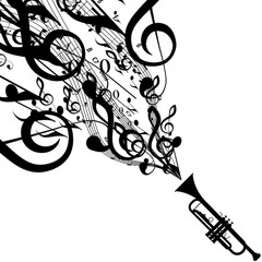 240x240 Vector Silhouette Of French Horn With Musical Symbols