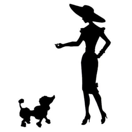 420x420 Lady With Poodle Silhouette Unmounted Rubber Stamp, Woman And Dog