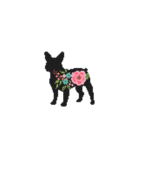480x544 Frenchie Bulldog Silhouette Cross Stitch Pattern Floral Roses Pet