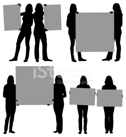 404x439 Silhouette Of Female Friends Holding Placards Stock Vector