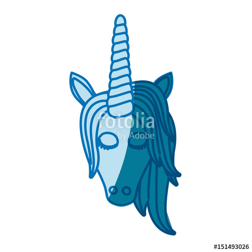 500x500 Blue Silhouette Of Front Face Of Female Unicorn With Closed Eyes