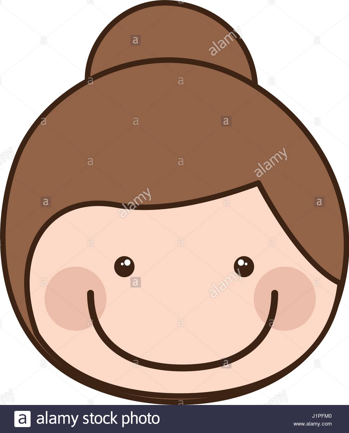 1119x1390 Color Silhouette Cartoon Front Face Girl With Collected Hair Stock