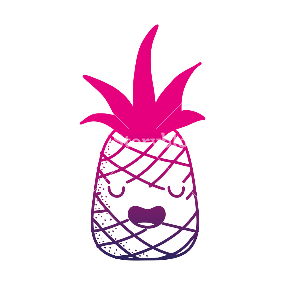 1000x1000 Color Silhouette Cute Pineapple Kawaii Funny Fruit Vector
