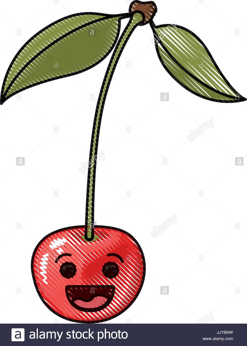 990x1390 Colored Crayon Silhouette Of Smiling Cartoon Cherry Fruit Stock