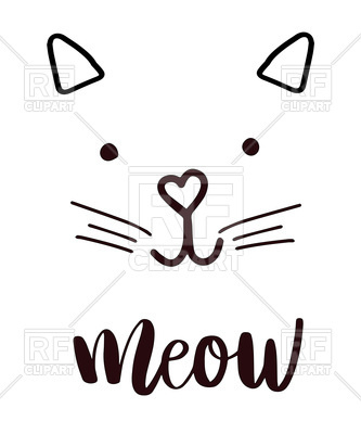 333x400 Cute Head Cat Silhouette Icon, Lettering Meow Royalty Free Vector