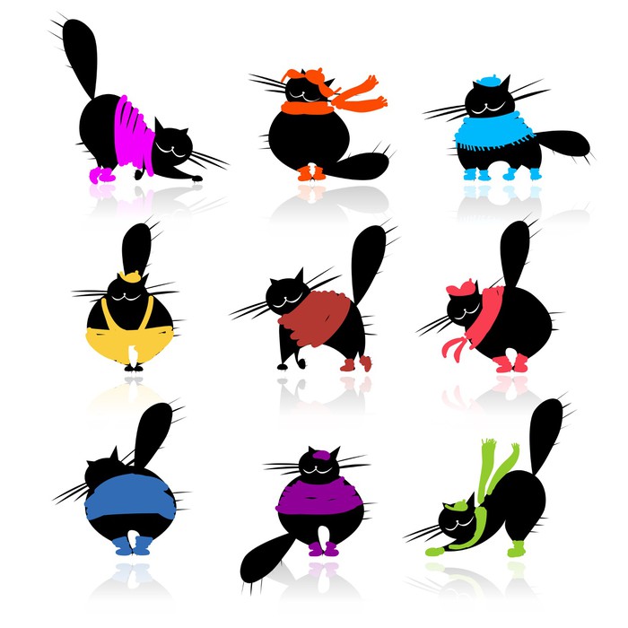 700x700 Funny Black Fat Cats Silhouettes In Fashion Clothes Wall Mural
