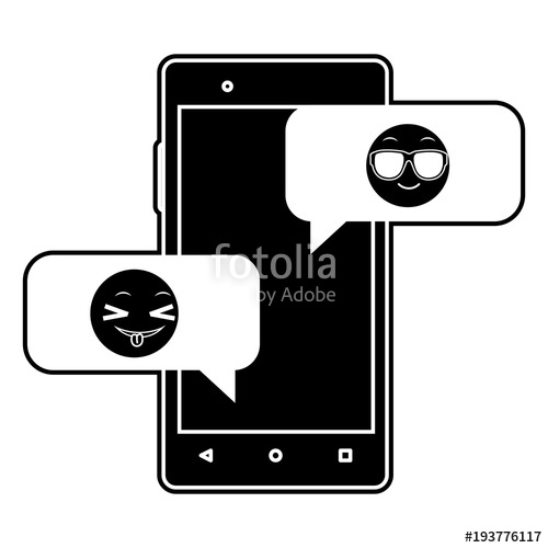 500x500 Silhouette Smartphone With Emoji Cool And Funny Chat Stock Image