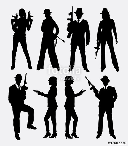 438x500 Gangster With Gun, Male And Female Pose Silhouettes. Good Use