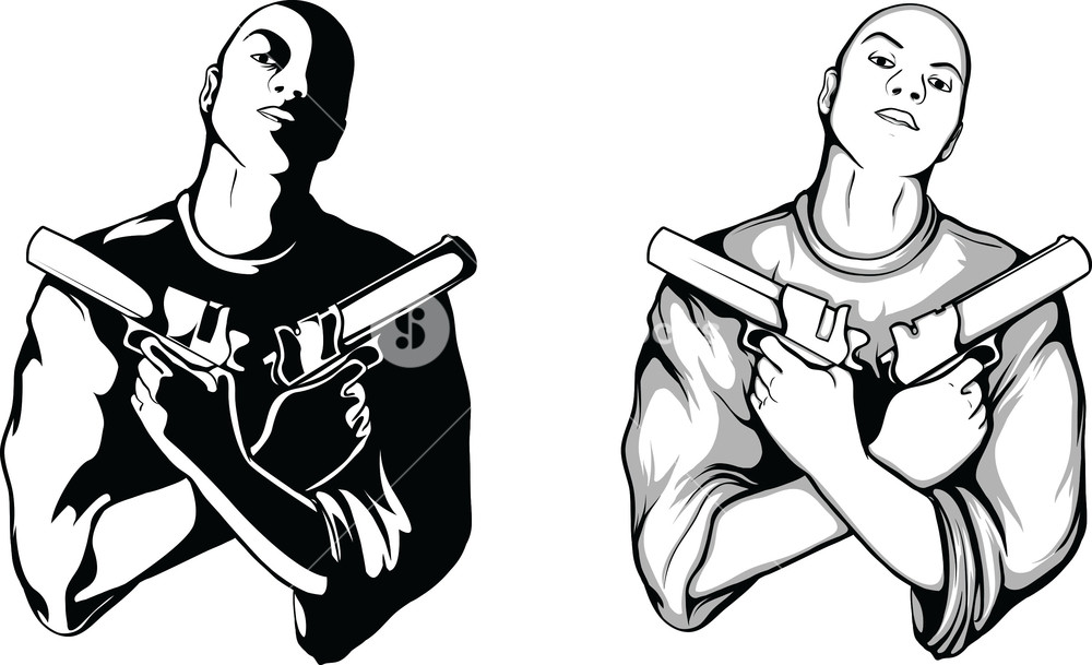 1000x609 Vector Gangster Silhouettes Royalty Free Stock Image