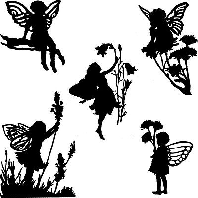 400x400 Die Cut Outs Silhouette Garden Flower Fairies 10 Set Fairy Jar