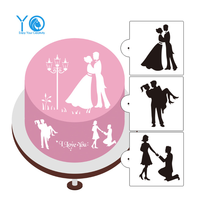 640x640 3pcslot Love Silhouette Cake Stencils Wedding Cake Decorating