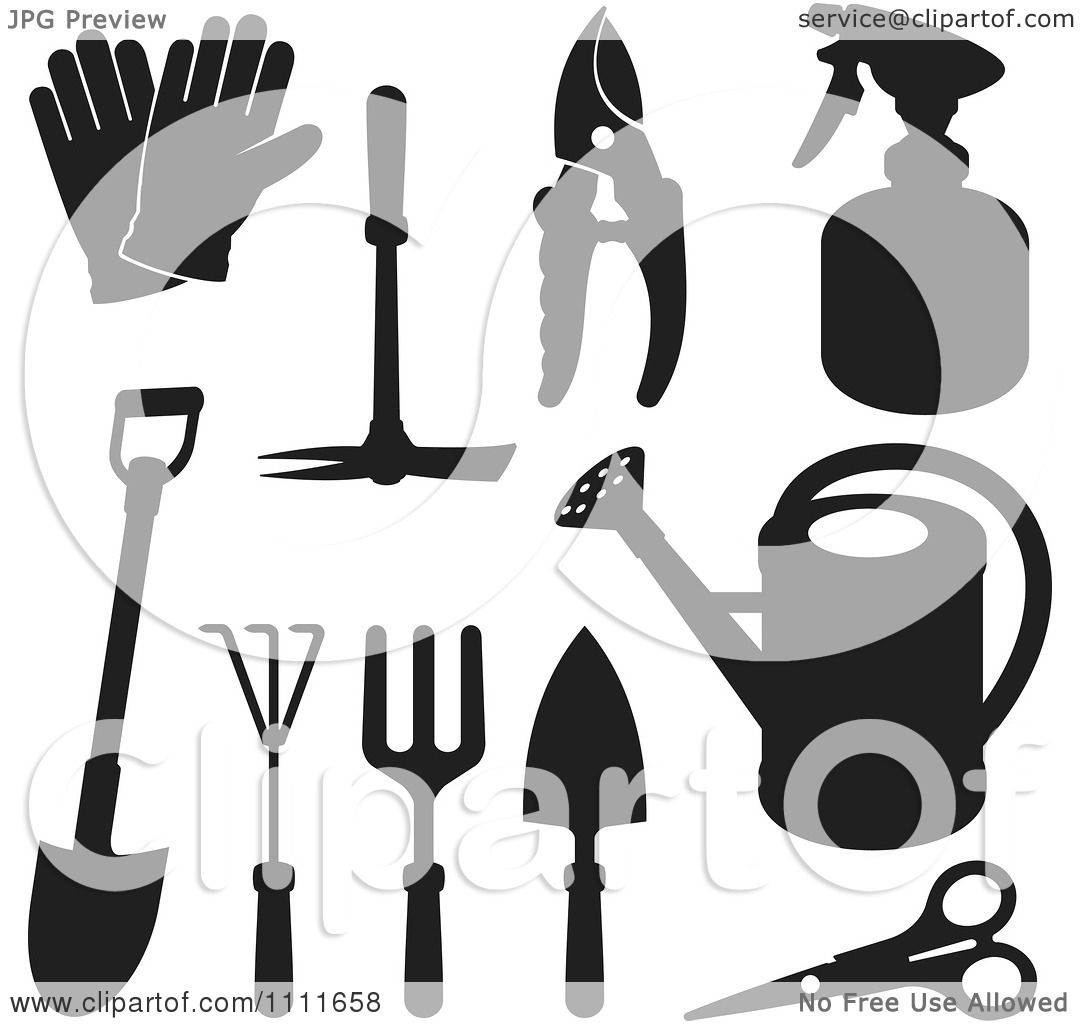 1080x1024 Clipart Black Silhouetted Gardening Tools