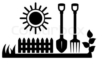 320x196 Isolated Black Gardening Symbol With Tools Silhouette Stock