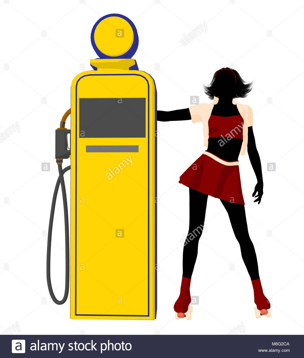 1182x1390 Girl On Roller Skates Standing Near Gas Pump Silhouette On