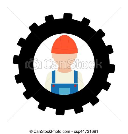 450x470 Silhouette In Shape Of Gear With Worker With Helmet Vector