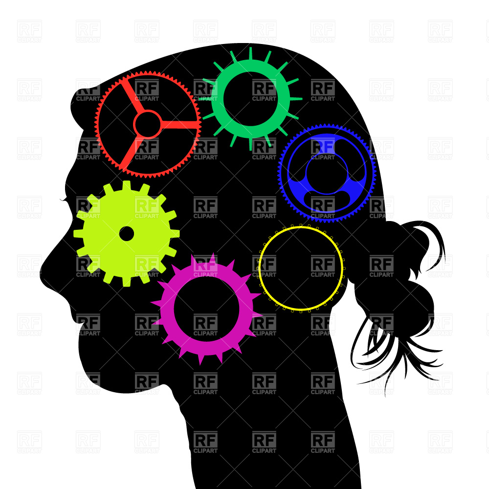 1000x1000 Brain Mechanism, Over Woman Profile Royalty Free Vector Clip Art