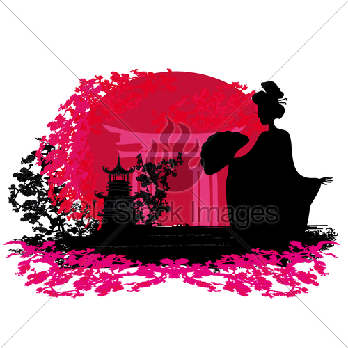 500x500 Abstract Background Geisha Silhouette At Sunset Gl Stock Images