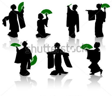 379x325 Silhouettes Of Dancers Of Japanese Theater Kabuki And Silhouettes