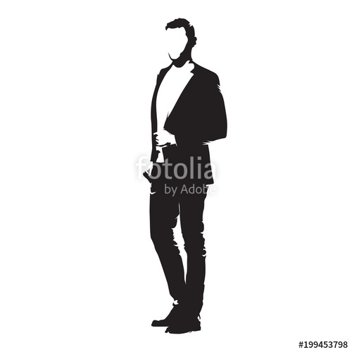 500x500 Businessman Standing In Suit, Isolated Vector Silhouette. Side