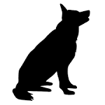 150x150 Black Silhouette Of German Shepherd Dog With White Heart Standig