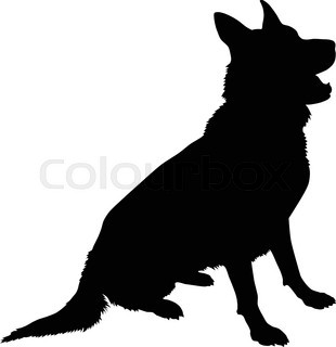 310x320 German Shepherd Dog Head, Black And White Illustration Stock