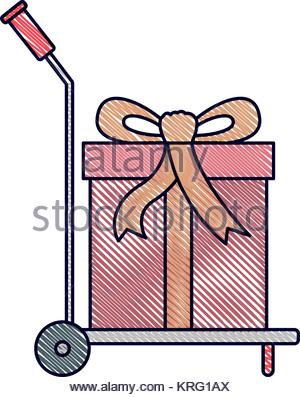 300x397 Hand Truck With Big Gift Box In Watercolor Silhouette Stock Vector