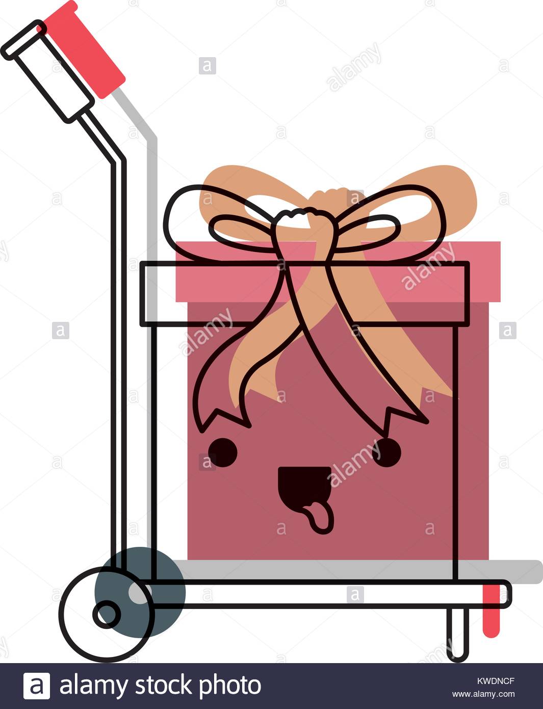 1065x1390 Hand Truck With Big Kawaii Gift Box In Watercolor Silhouette Stock