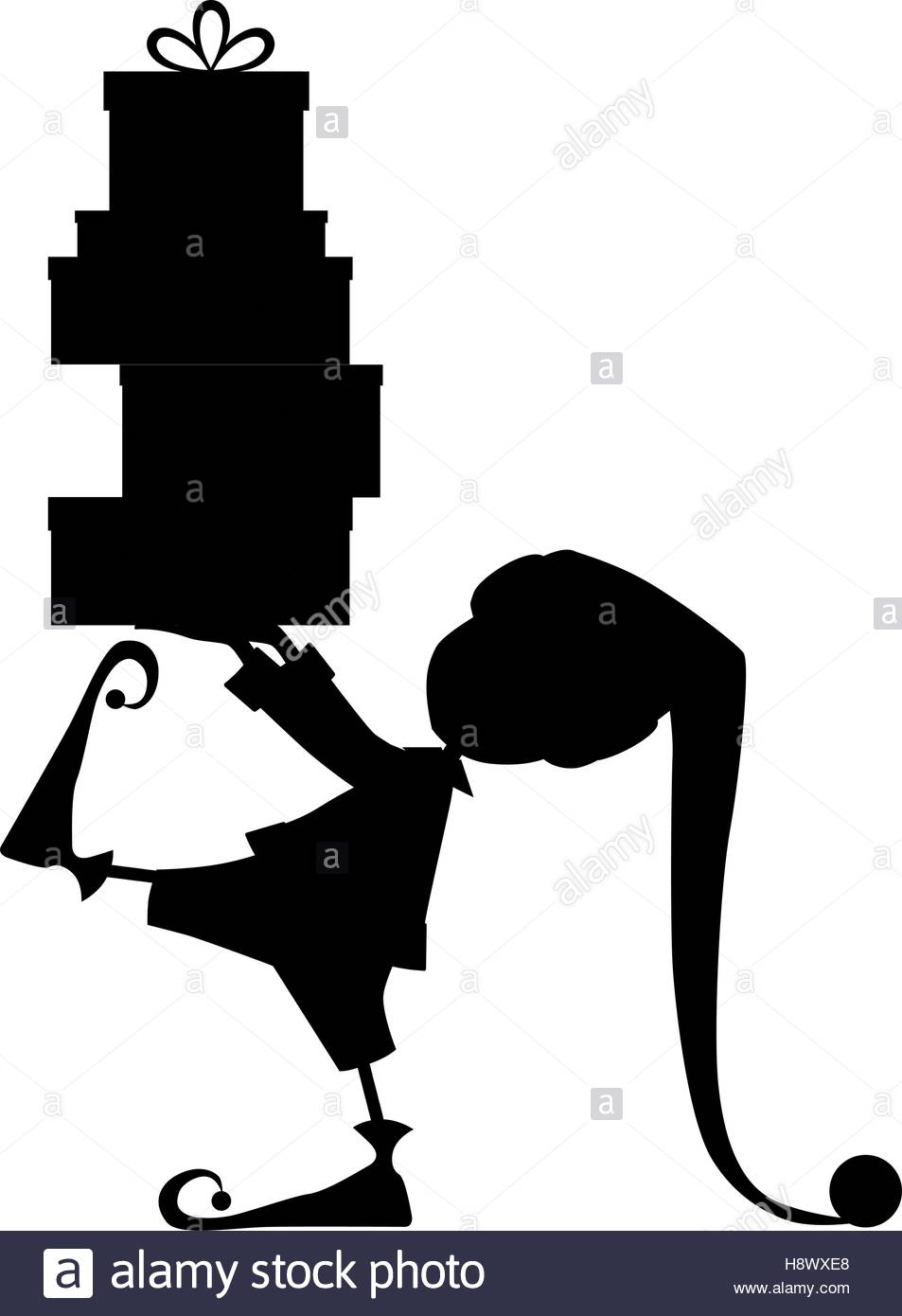 953x1390 Cute Christmas Elf With Gifts Silhouette Stock Vector Art