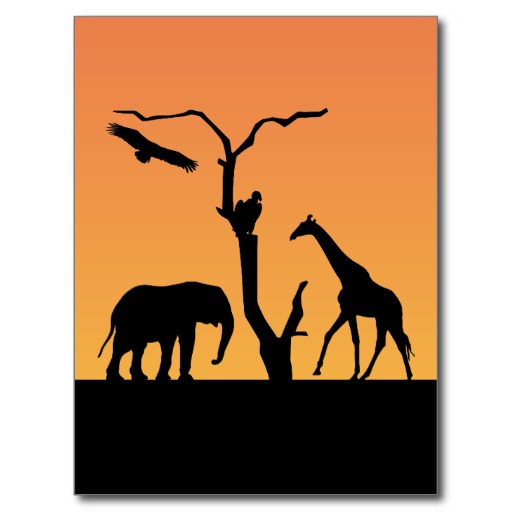 512x512 Elephant And Giraffe Silhouette