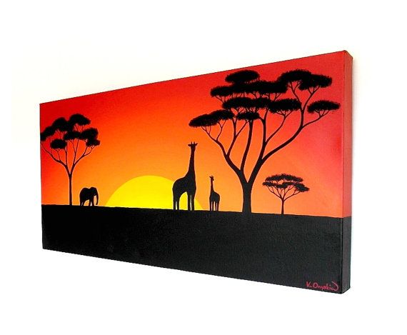 570x469 Sun Setting Over The African Plains Original Acrylic Painting