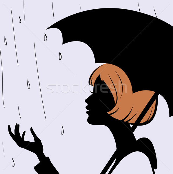 596x600 Beautiful Young Girl Face Silhouette With Black Umbrella On Rain