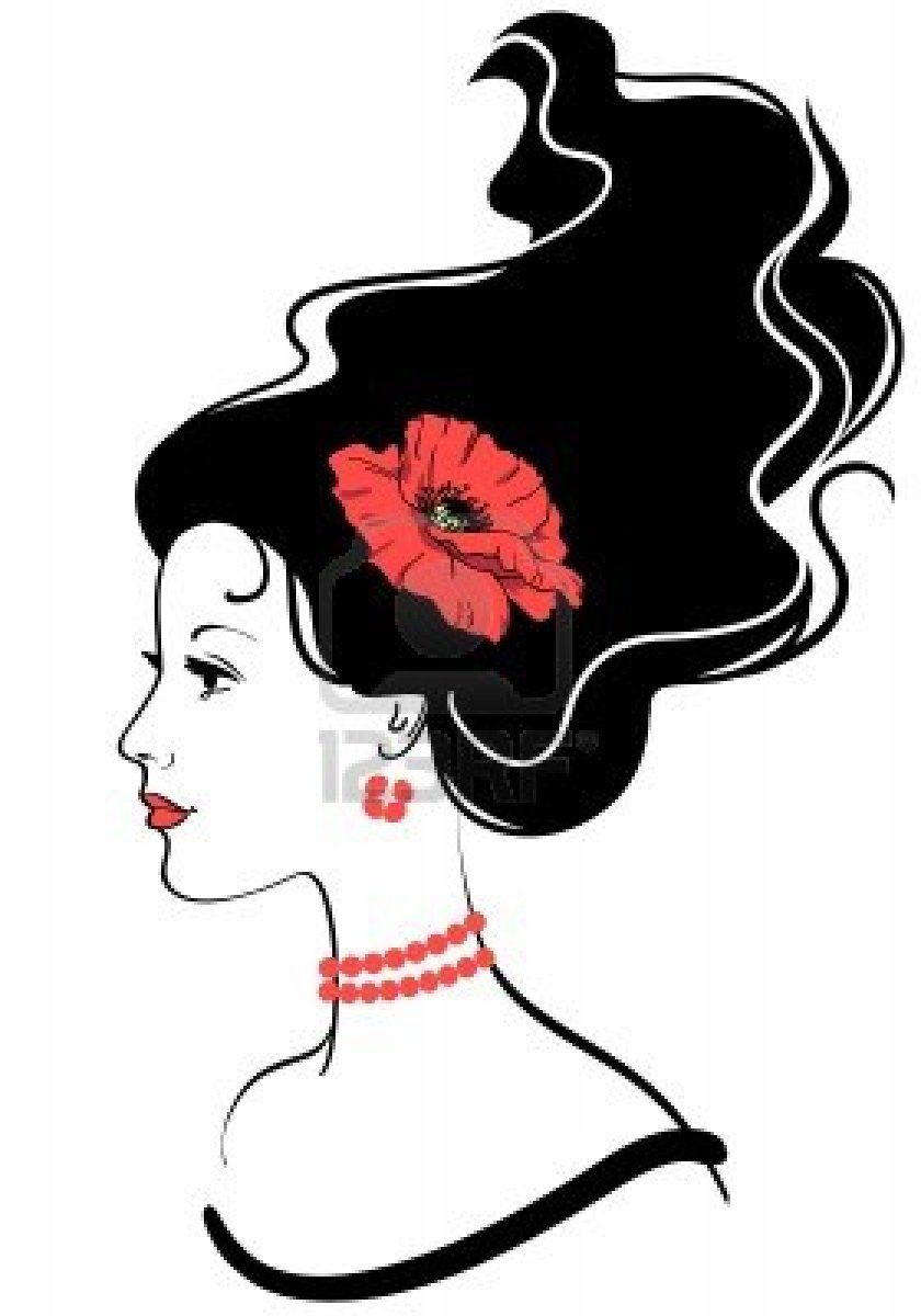840x1200 Beauty Girl Face Silhouette With Red Poppy In Hairstyle Stock