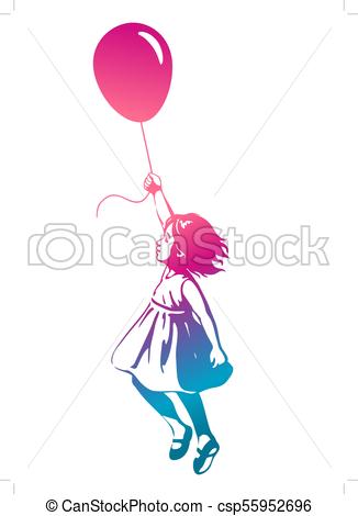 326x470 Silhouette Of A Young Girl Holding Balloons Illustrations