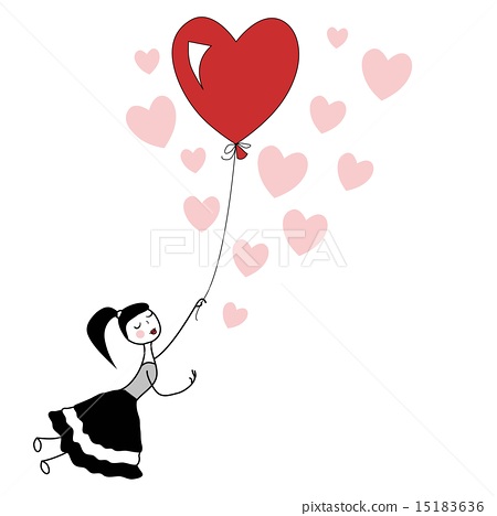 450x468 Girl Holding The String Of Flying Heart Balloon.