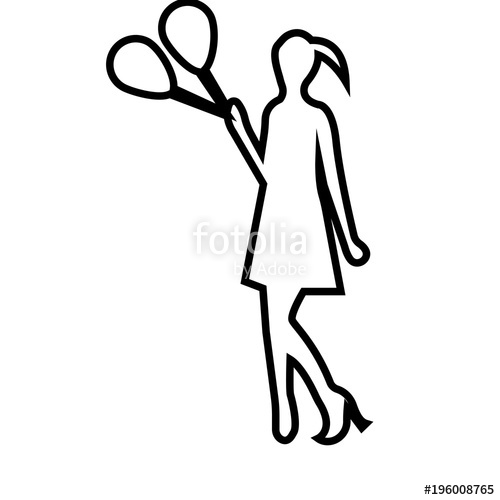 500x500 Girl Holding Balloons Outline On White Background Stock Image