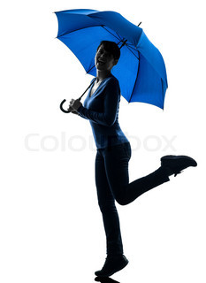 233x320 One Woman Rear View Walking Holding Umbrella In Silhouette Studio