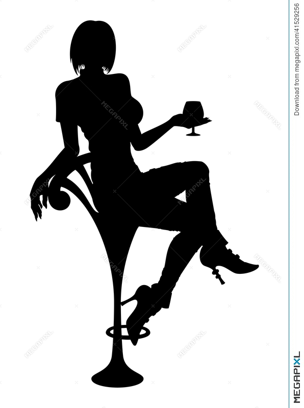 596x800 Silhouette Girl Sitting On A Bar Chair Illustration 41529256