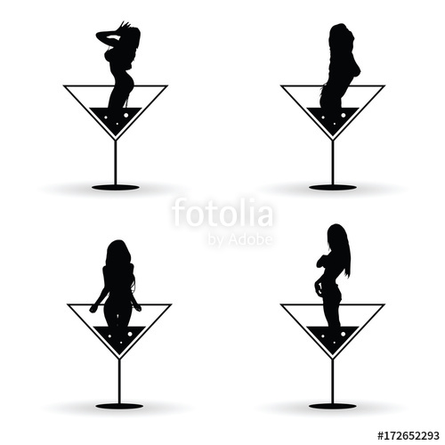 500x500 Girl Silhouette In Martini Glass Set Illustration Stock Image
