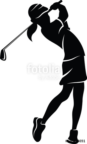 304x500 Highlighted Silhouette Of A Girl Golfer Swinging An Iron. Stock
