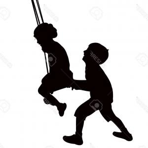 300x300 Photoa Vector Illustration Of A Cute Girl On A Swing Outside