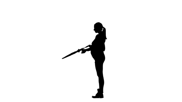 590x332 Pregnant Girl Opens Umbrella. Silhouette. White Background. By