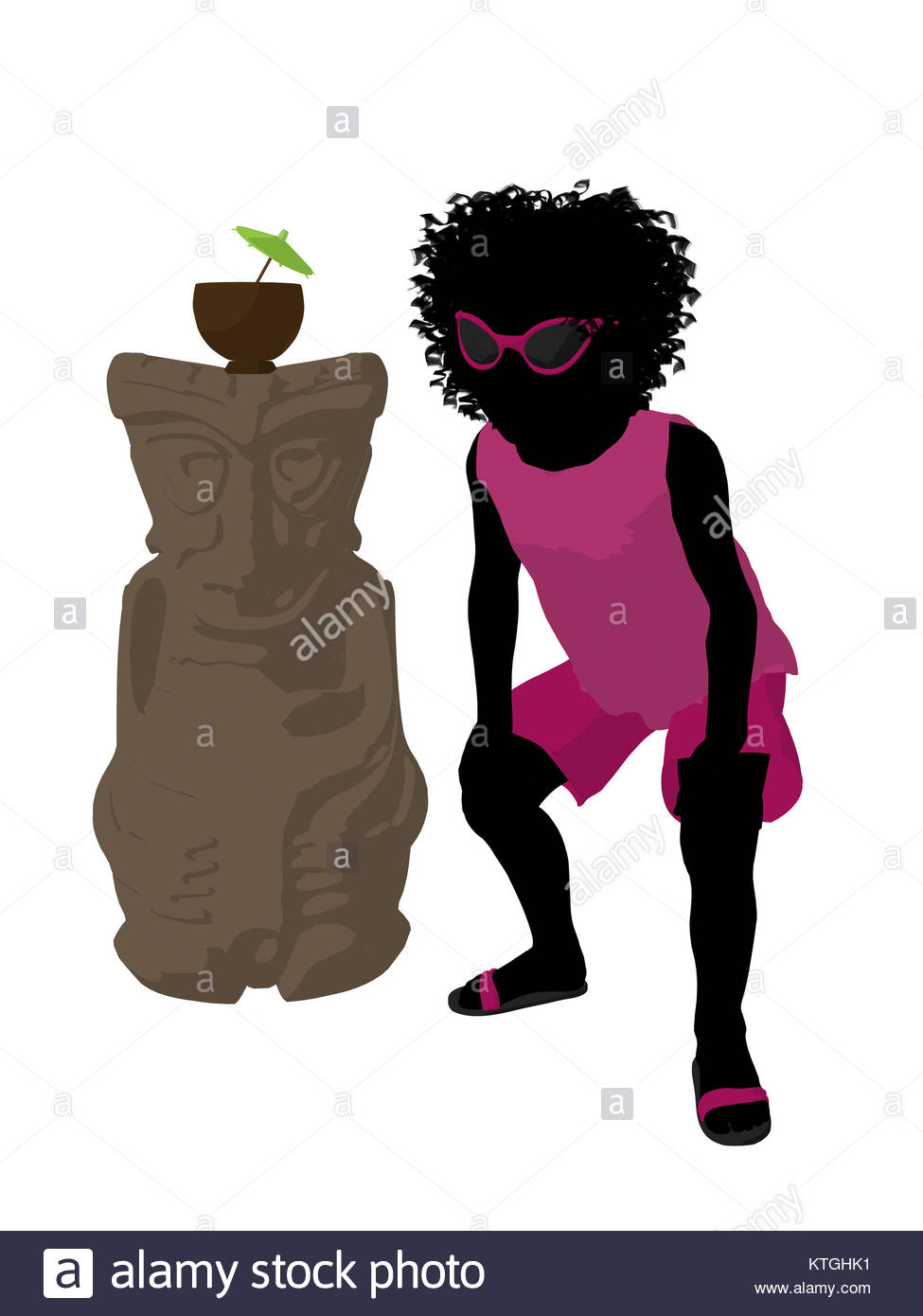 975x1390fricanmerican Beach Girl With Tiki Illustration Silhouette On