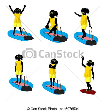 450x470 Beach Girl Silhouette Illustration. Beach Girl With Boat