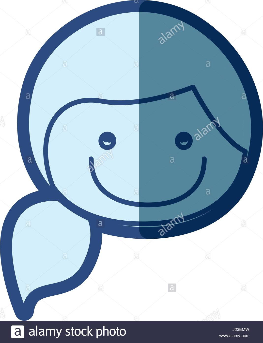 1069x1390 Blue Silhouette Of Caricature Front Face Girl With Ponytail Hair