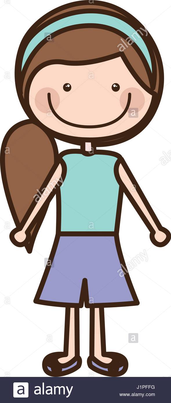 590x1390 Color Silhouette Cartoon Side Ponytail Hair Girl With Shirt