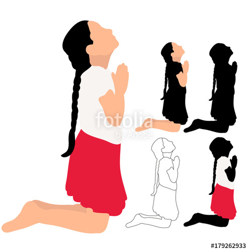 495x500 Silhouette Little Girl Praying, Sketch Stock Image And Royalty