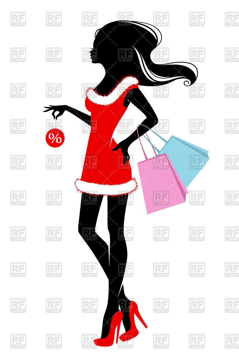 802x1200 Silhouette Of Slender Woman With Shopping Bags Royalty Free Vector