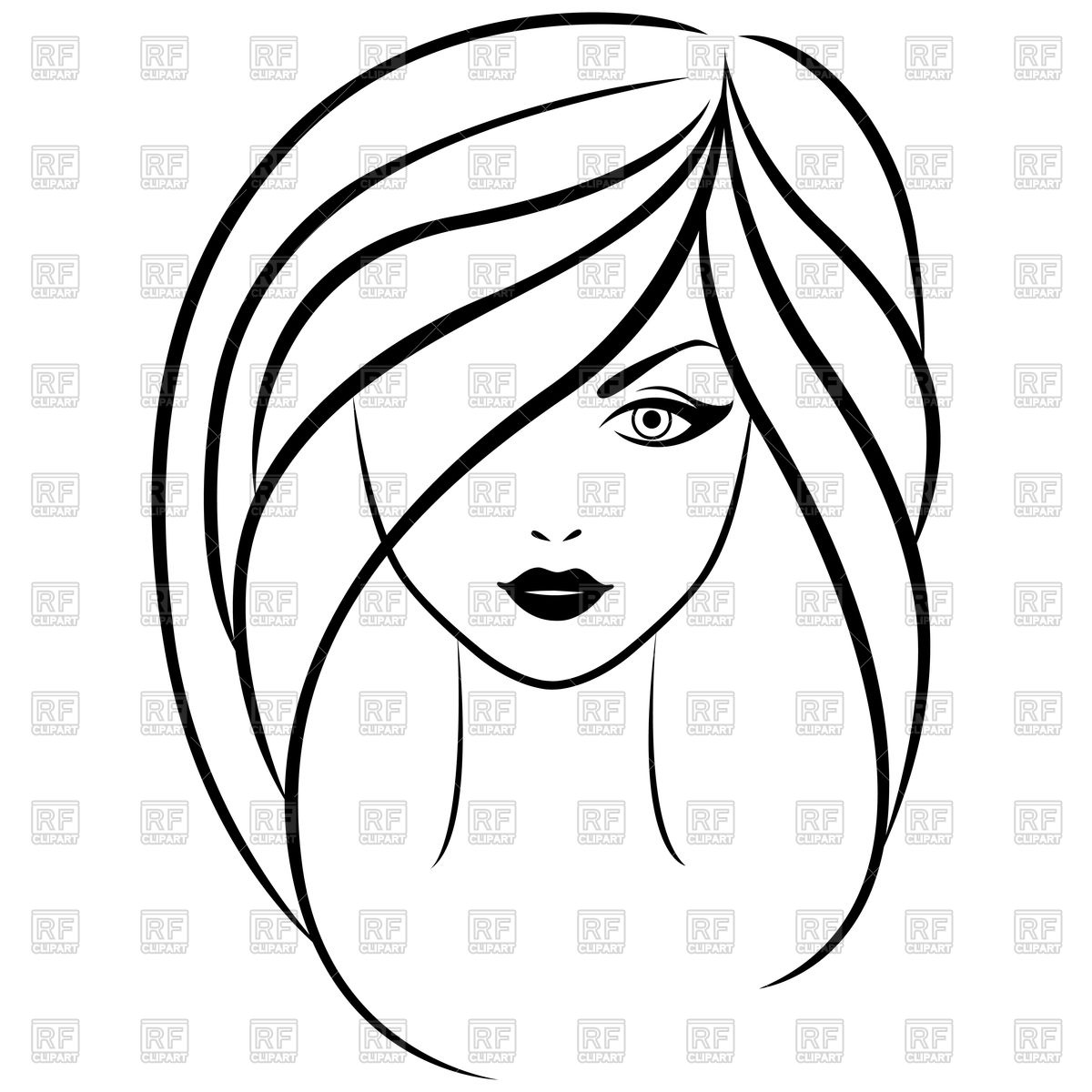 1200x1200 Outline Of Young Beautiful Girl Portrait Royalty Free Vector Clip