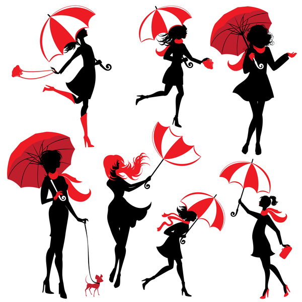 600x600 Girl Silhouette With Umbrella Vector