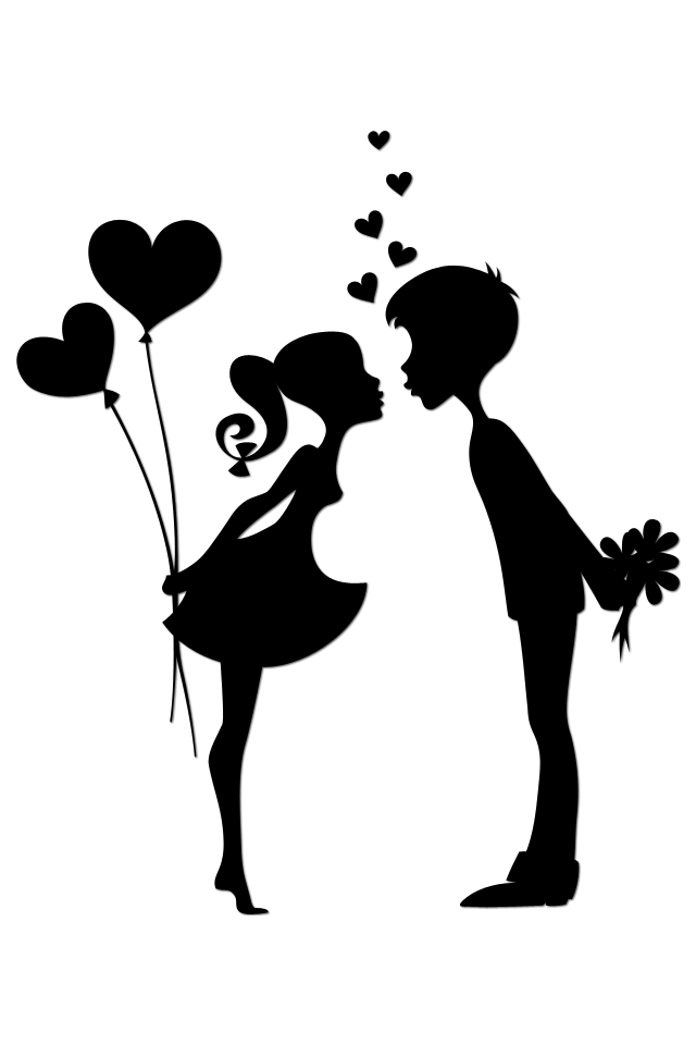 640x960 Silhouette Of Two People With Red Hearts Tattoo, Silhouettes